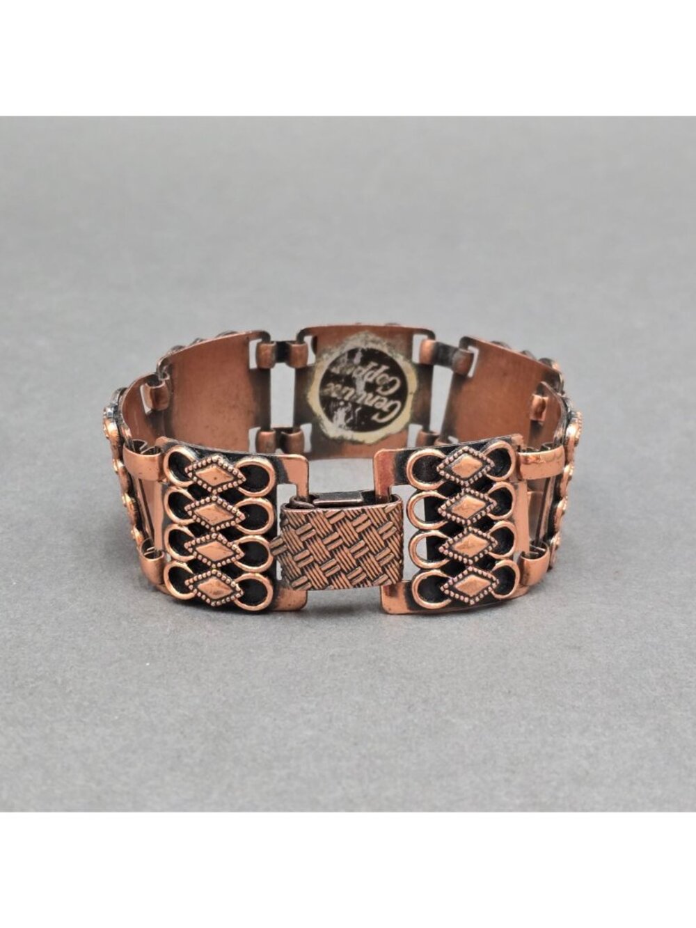 Vintage Copper Filigree Panel Bracelet 7" Wide Boho Geometric Link Statement - Picture 6 of 12